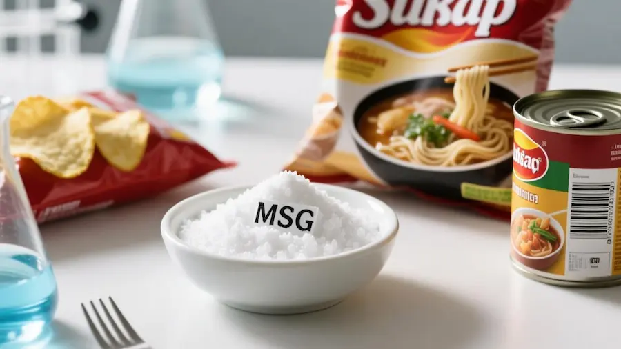 پودر مونوسدیم گلوتامات در کنار غذاهای فرآوری شده حاوی این افزودنی