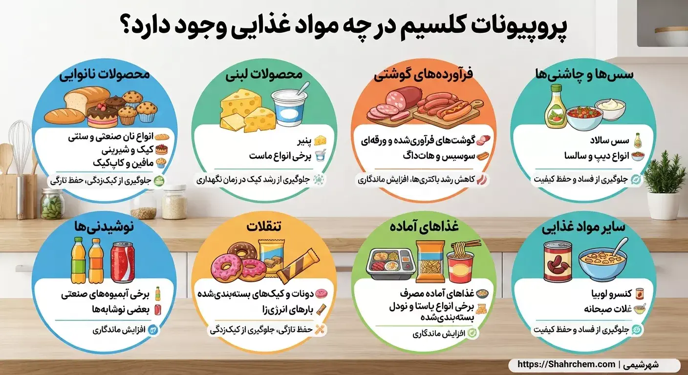 پروپیونات کلسیم در چه مواد غذایی وجود دارد؟