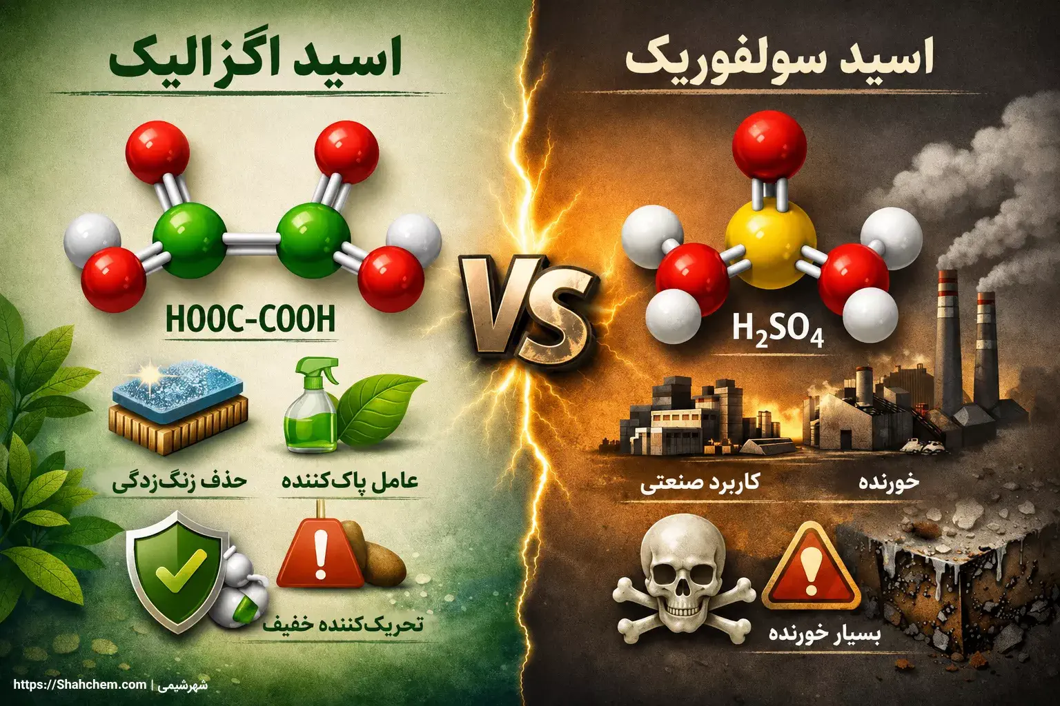 ساختار شیمیایی و خواص اسید اگزالیک و اسید فسفریک
